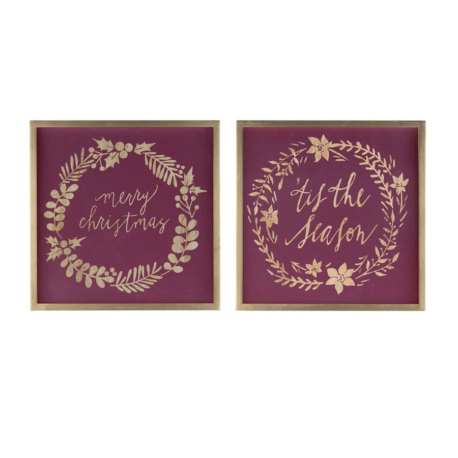 Melrose Framed Holiday Sentiment Sign, Set of 2, Red/Gold/Brown - 86314DS