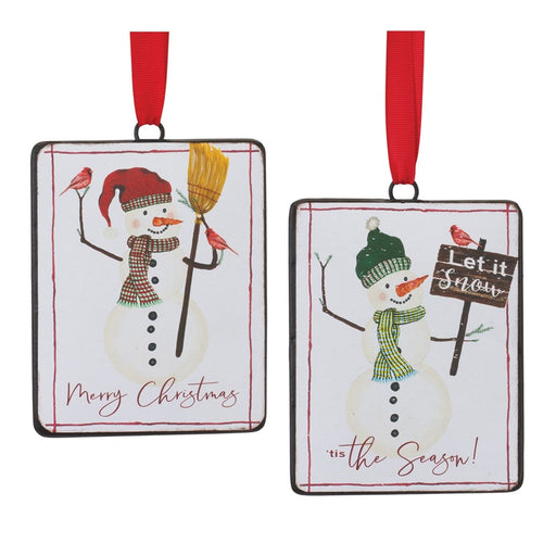 Melrose International Snowman Sentiment Ornament, Set of 12, White/Red - 86315DS