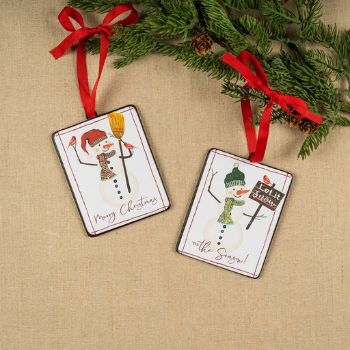 Melrose International Snowman Sentiment Ornament, Set of 12, White/Red