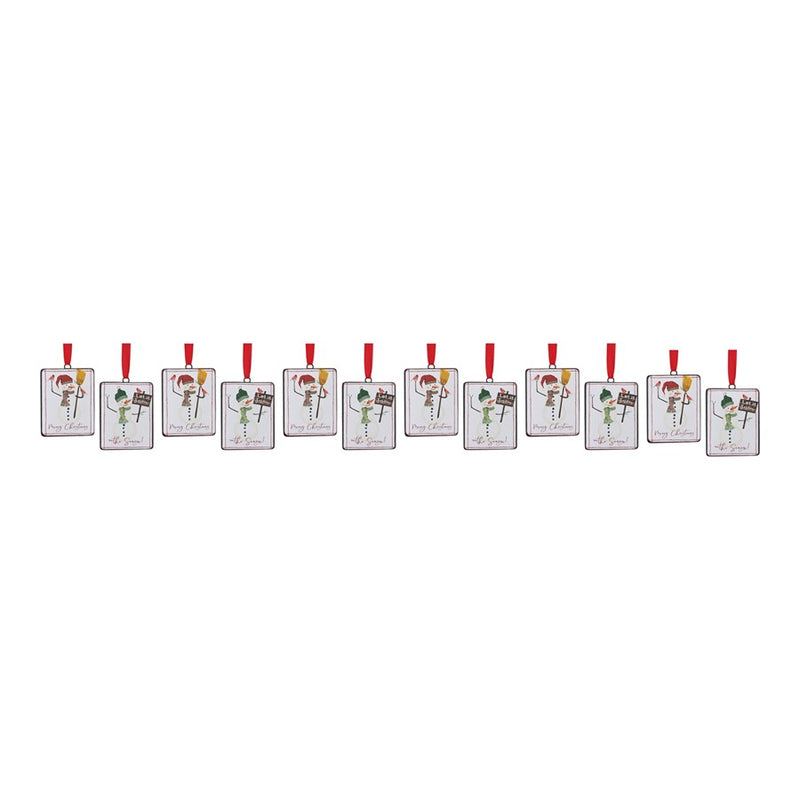 Melrose International Snowman Sentiment Ornament, Set of 12, White/Red