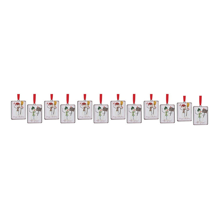 Melrose International Snowman Sentiment Ornament, Set of 12, White/Red