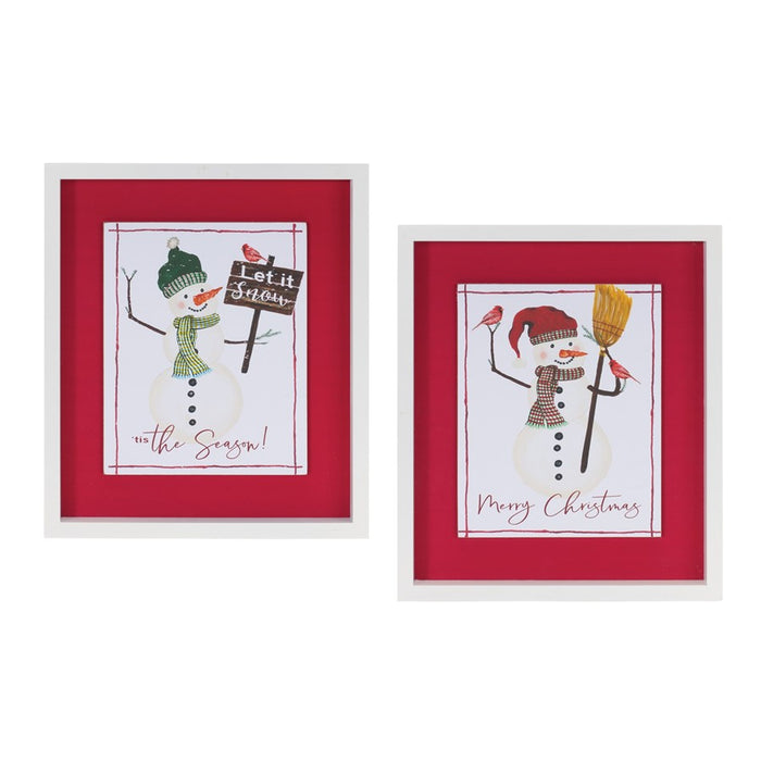 Melrose Framed Snowman Sentiment Wall Art, Set of 2, Red/White - 86316DS