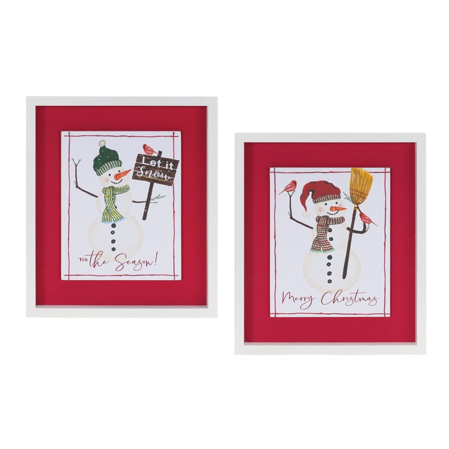 Melrose Framed Snowman Sentiment Wall Art, Set of 2, Red/White - 86316DS