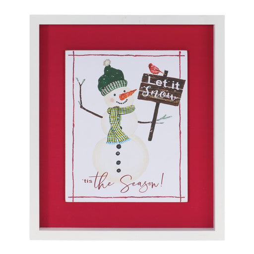 Melrose Framed Snowman Sentiment Wall Art, Set of 2, Red/White