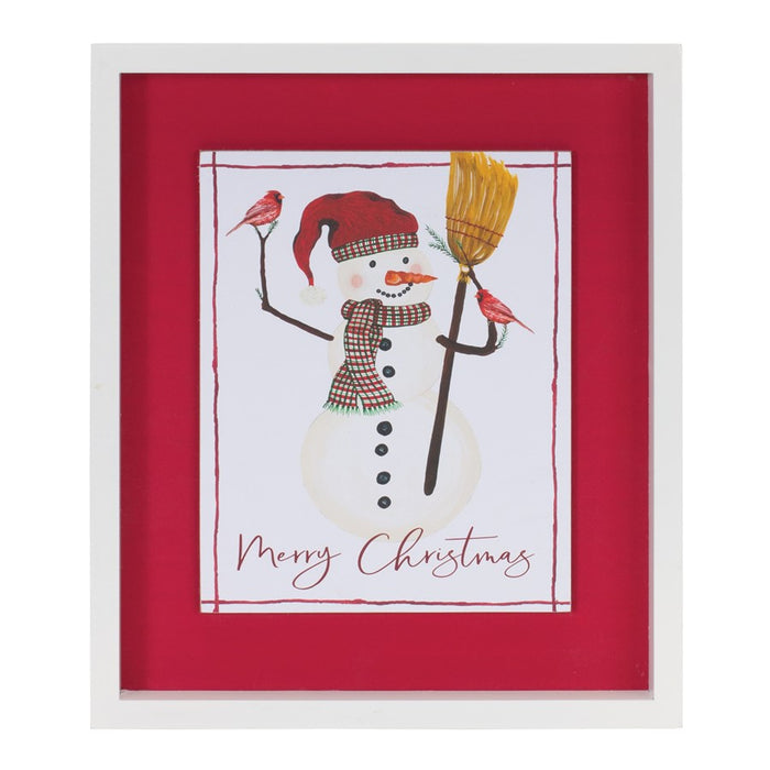 Melrose Framed Snowman Sentiment Wall Art, Set of 2, Red/White