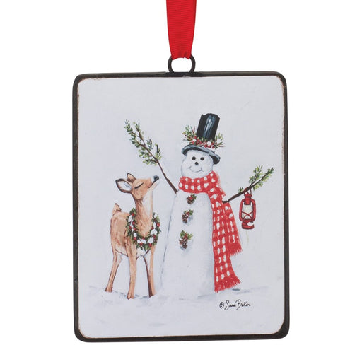 Melrose Int. Snowman/Deer Ornament, Set of 12, White/Brown/Red - 86318DS