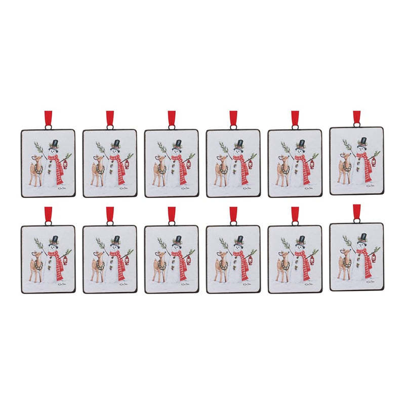 Melrose Int. Snowman/Deer Ornament, Set of 12, White/Brown/Red