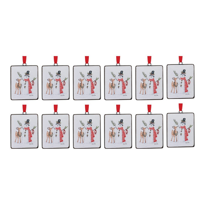 Melrose Int. Snowman/Deer Ornament, Set of 12, White/Brown/Red