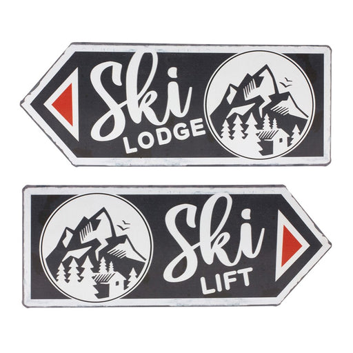 Melrose International Ski Lift Lodge Sign, Set of 6, Cream/Black - 86320DS