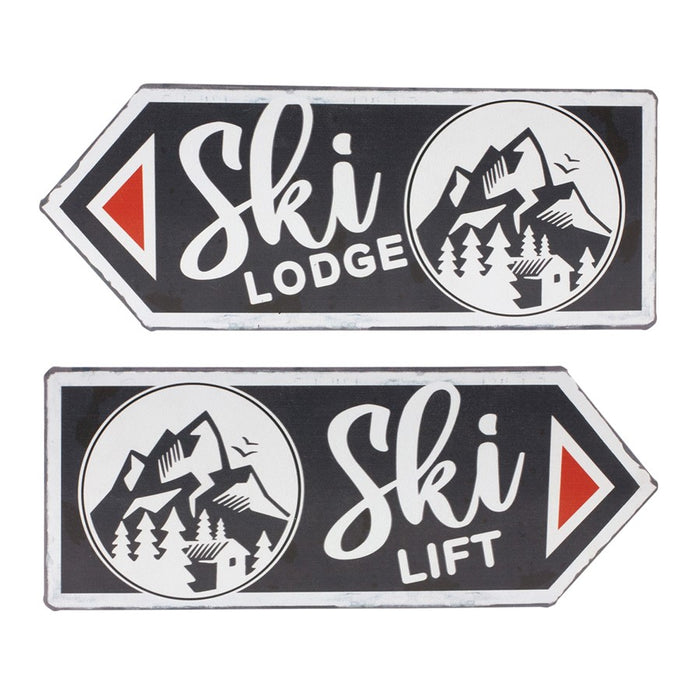 Melrose International Ski Lift Lodge Sign, Set of 6, Cream/Black - 86320DS