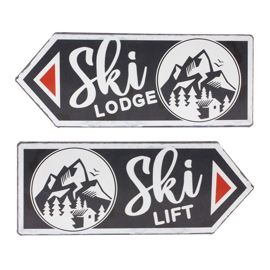 Melrose International Ski Lift Lodge Sign, Set of 6, Cream/Black - 86320DS