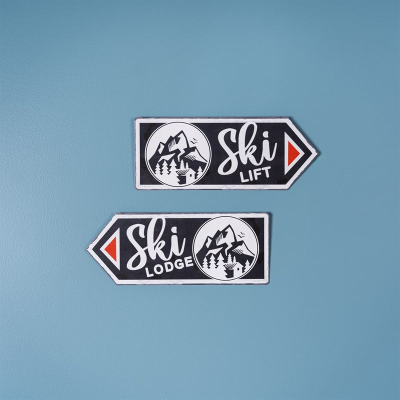 Melrose International Ski Lift Lodge Sign, Set of 6, Cream/Black