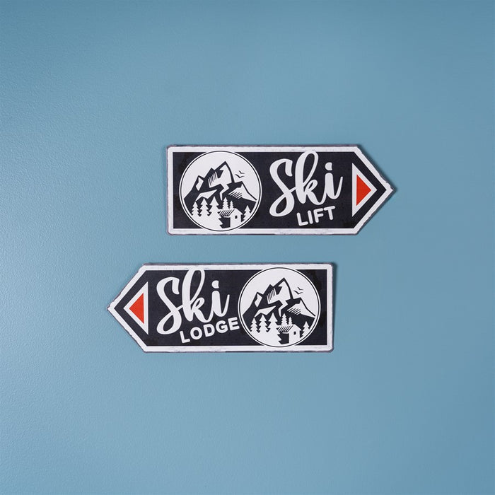 Melrose International Ski Lift Lodge Sign, Set of 6, Cream/Black
