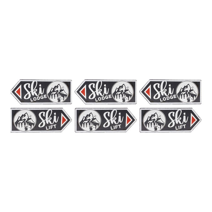 Melrose International Ski Lift Lodge Sign, Set of 6, Cream/Black