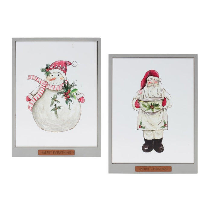 Melrose Framed Santa/Snowman Wall Art, Set of 2, White/Red - 86321DS