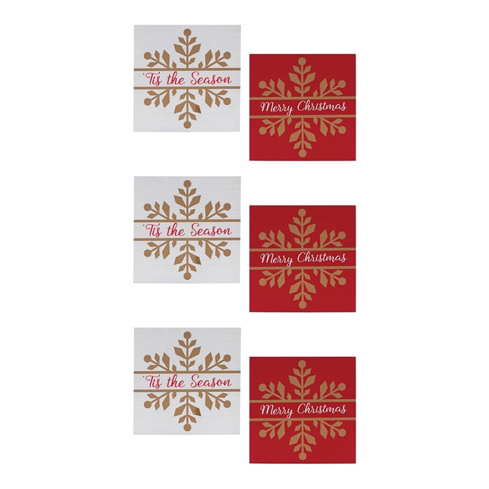 Melrose International Snowflake Sentiment Sign, Set of 6, Red/White