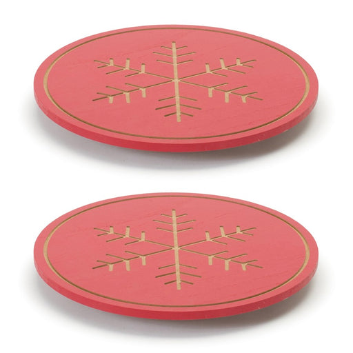 Melrose International Wooden Snowflake Lazy Susan Tray, Set of 2, Red