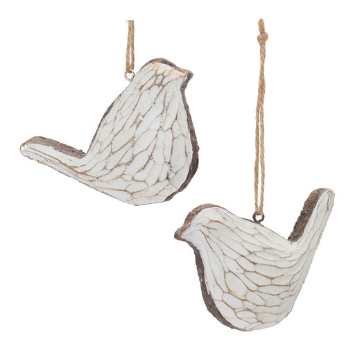 Melrose International Carved Bird Ornament, Set of 12, Cream/Brown - 86335DS