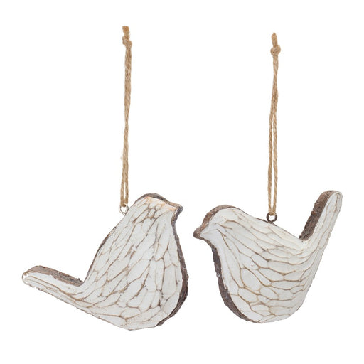 Melrose International Carved Bird Ornament, Set of 12, Cream/Brown