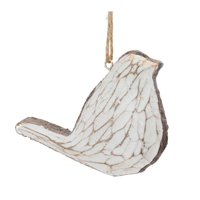 Melrose International Carved Bird Ornament, Set of 12, Cream/Brown