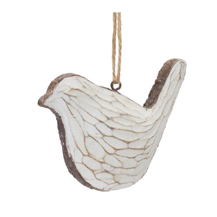 Melrose International Carved Bird Ornament, Set of 12, Cream/Brown