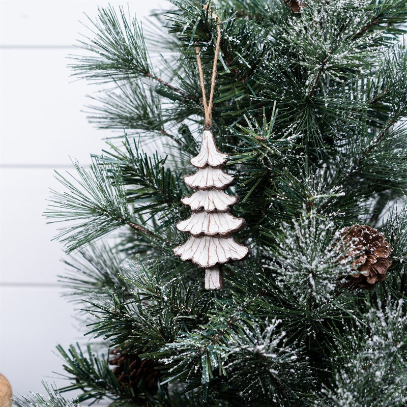 Melrose Int. Carved Pine Tree Ornament, Set of 12, Cream/Brown
