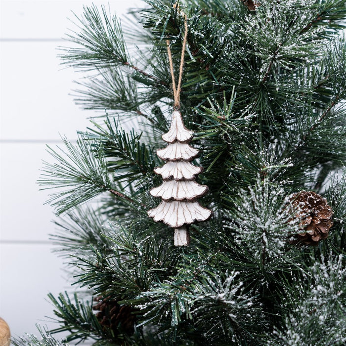 Melrose Int. Carved Pine Tree Ornament, Set of 12, Cream/Brown