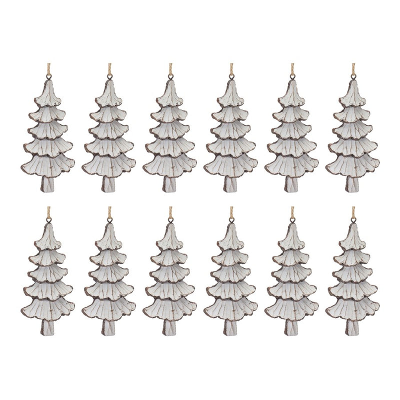 Melrose Int. Carved Pine Tree Ornament, Set of 12, Cream/Brown