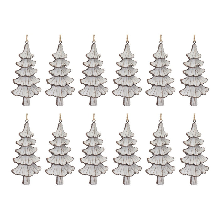 Melrose Int. Carved Pine Tree Ornament, Set of 12, Cream/Brown