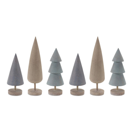 Melrose International Modern Tabletop Pine Tree, Set of 6, Blue/Brown