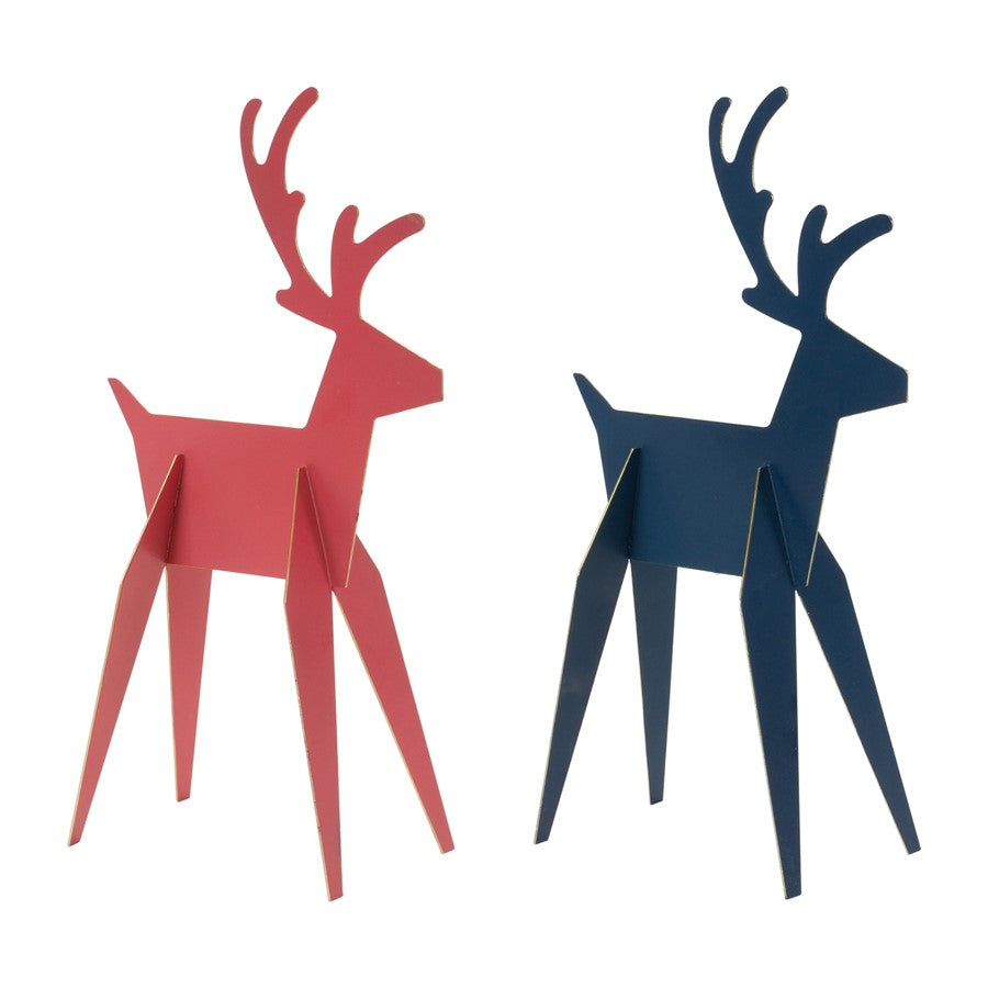 Melrose International Modern Metal Deer Figurine, Set of 6, Red/Green - 86346DS