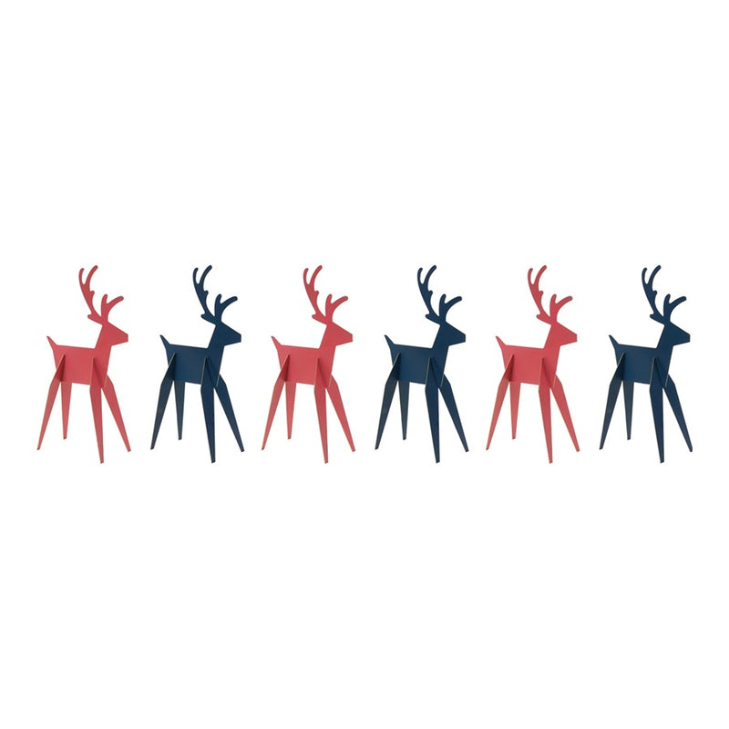 Melrose International Modern Metal Deer Figurine, Set of 6, Red/Green