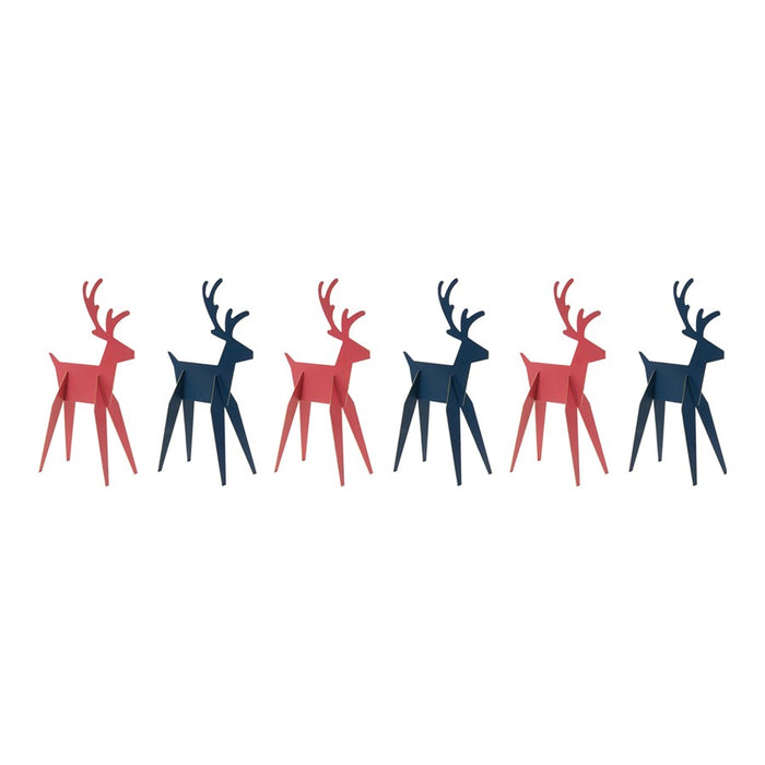 Melrose International Modern Metal Deer Figurine, Set of 6, Red/Green