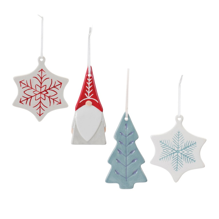 Melrose Etched Ceramic Tree Ornament, Set of 24, Red/Blue/White - 86349DS