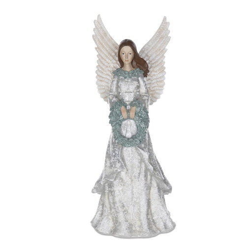 Melrose Winter Angel Figurine/Wreath 18.5"H, Ivory/Brown/Grey - 86351DS