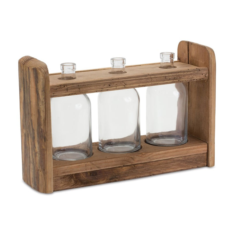 Melrose International Bottle Vases, Wood Stand 15"L, Brown - 86365DS