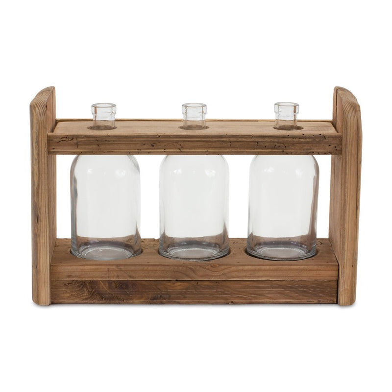 Melrose International Bottle Vases, Wood Stand 15"L, Brown