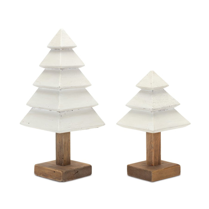 Melrose International Tiered Wood Pine Tree, Set of 3, White/Brown - 86378DS
