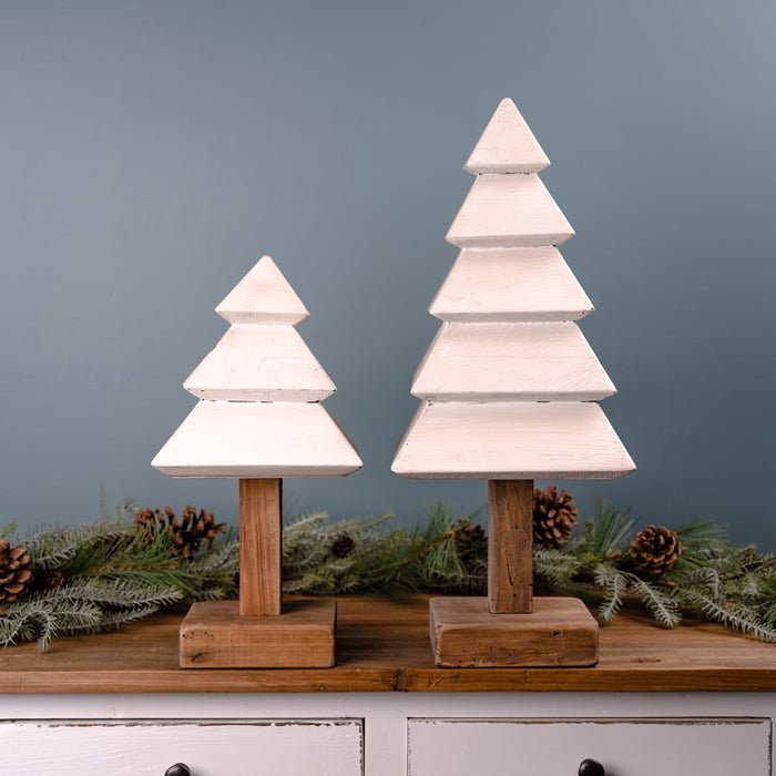 Melrose International Tiered Wood Pine Tree, Set of 3, White/Brown