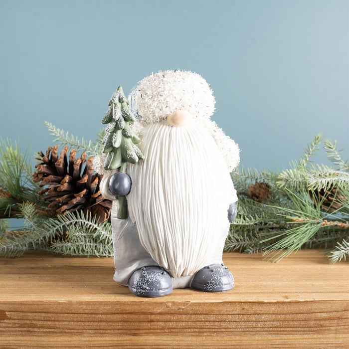 Melrose Gnome/Pine Tree Figurine, Set of 2, Blue/White/Green