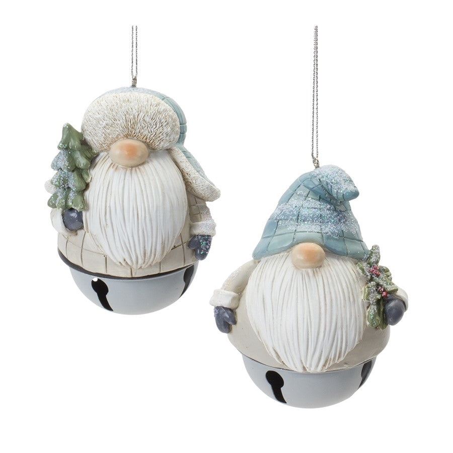 Melrose Int. Gnome Sleigh Bell Ornament, Set of 12, Blue/Cream - 86399DS