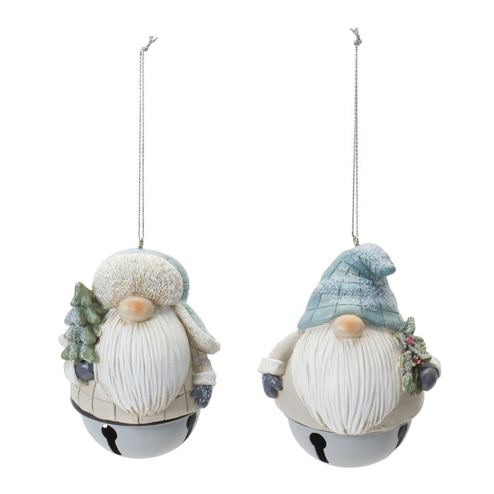 Melrose Int. Gnome Sleigh Bell Ornament, Set of 12, Blue/Cream