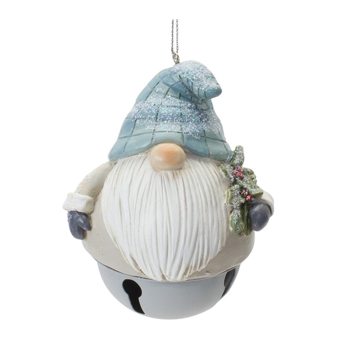 Melrose Int. Gnome Sleigh Bell Ornament, Set of 12, Blue/Cream