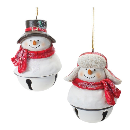 Melrose Snowman Sleigh Bell Ornament, Set of 12, Red/White/Black - 86401DS