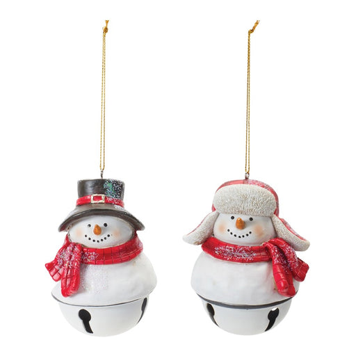 Melrose Snowman Sleigh Bell Ornament, Set of 12, Red/White/Black