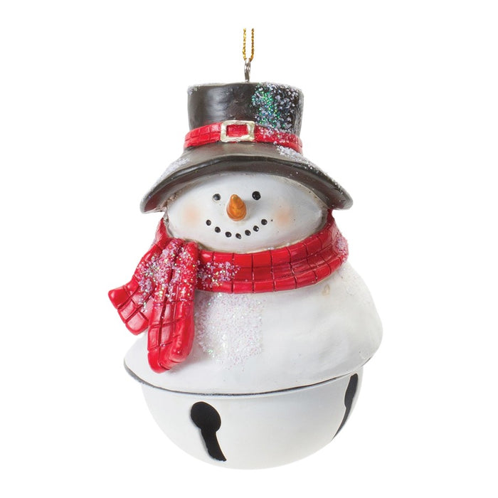 Melrose Snowman Sleigh Bell Ornament, Set of 12, Red/White/Black
