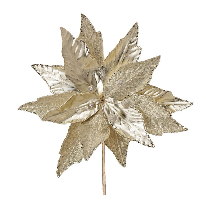 Melrose International Glittered Poinsettia Stem, Set of 6, Gold/Cream - 86403DS