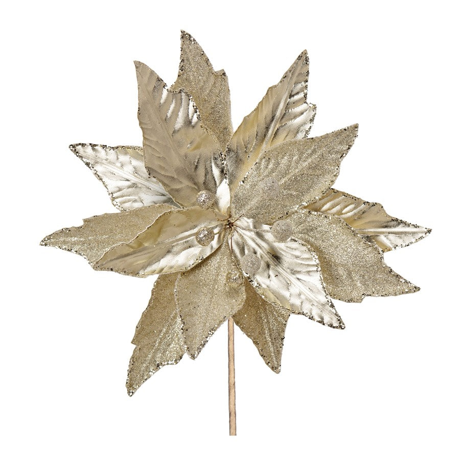 Melrose International Glittered Poinsettia Stem, Set of 6, Gold/Cream - 86403DS