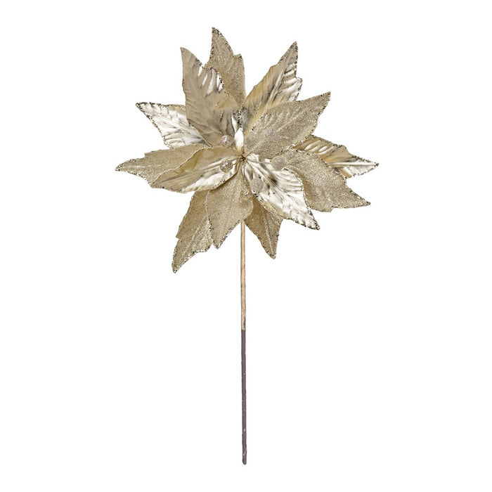Melrose International Glittered Poinsettia Stem, Set of 6, Gold/Cream