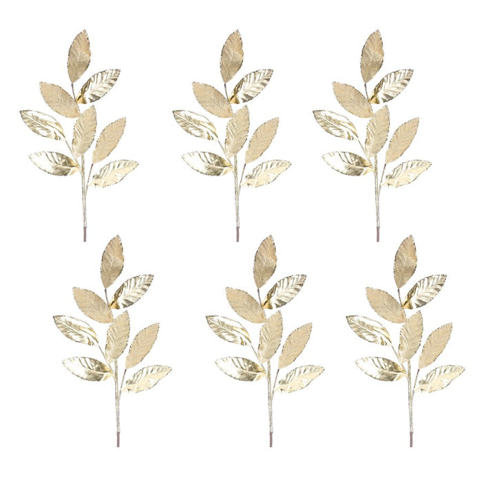 Melrose International Glittered Leaf Spray, Set of 6, Gold